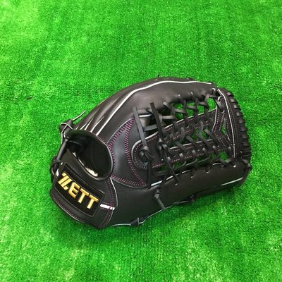 棒球世界全新ZETT牛皮棒壘手套BPGT-8137黑色外野特價