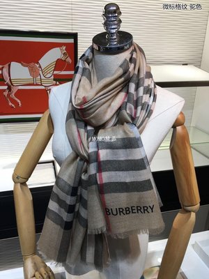 特賣- 潮牌Burberry/巴寶莉 英倫時尚 經典格紋 杏色純山羊絨圍巾 110-200披肩海外