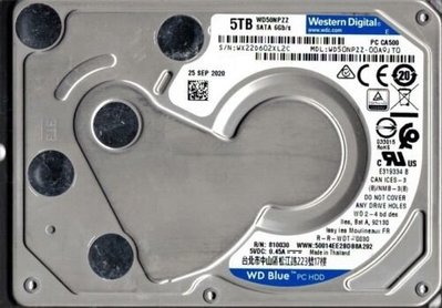 [龍龍3C] 威騰 WD 2.5吋 藍標 5TB 5T SATA 筆記型硬碟 WD50NPZZ OEM 15mm