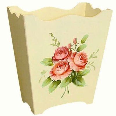 粉紅玫瑰精品屋～歐式 手繪玫瑰  花桶 收納筒 垃圾桶～
