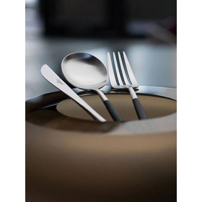 Cutipol西餐餐具刀叉套裝高顏值家用三件套黑銀勺子不銹鋼牛排刀~特價