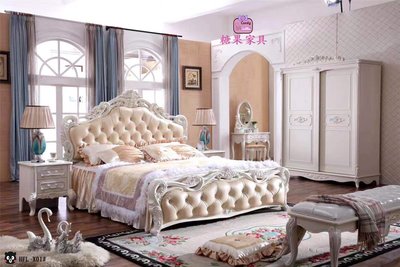 [糖果家具]歐式床 皮床 法式床 6尺雙人床 歐式床頭 床架 實木法式床 軟包床
