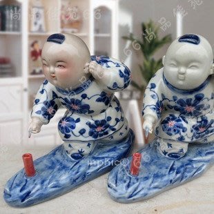 INPHIC-童趣 青花瓷器娃娃 陶瓷雕塑工藝品擺飾 新年裝飾 放炮