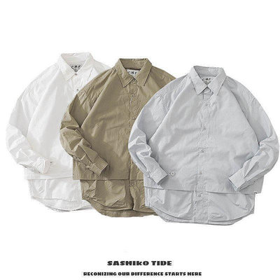 熱款直購#COMFY 日系潮流機能純棉大口袋單肩挎包拼接長袖薄款男女同款襯衫