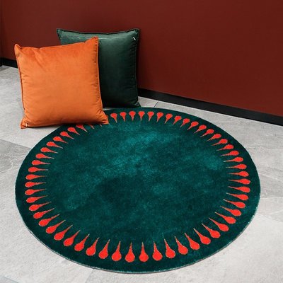 特賣-stvalentine藝術綠色地毯現代簡約圓形地墊ins臥室客廳書桌電腦椅