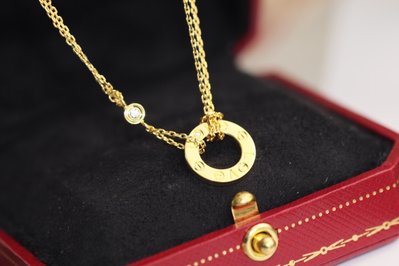 【少女館】新款CARTIER項鏈 卡地亞love系列雙層小餅項鏈一面光面一面帶一顆鑽項鏈吊墜首飾珠寶 飾品VH440