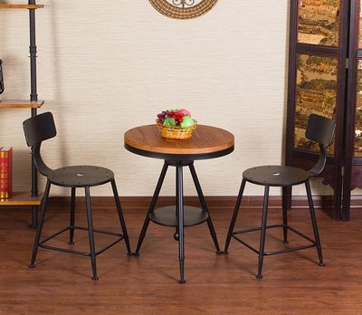 星巴克工業風LOFT復古酒吧咖啡廳椅鐵藝餐桌餐椅(一桌二椅)