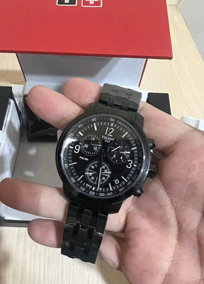 TISSOT T-Sport PRC200 黑色錶盤 不鏽鋼材質錶帶 石英 三眼計時 男士手錶 T1144173305700天梭腕錶