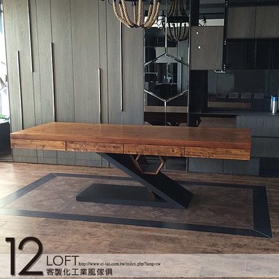 【12LOFT 工業風 客製化復古風傢俱】 Z字造型桌 辦公桌 辦公家具 矮櫃 黑鐵 仿古 鐵件【E-D169】