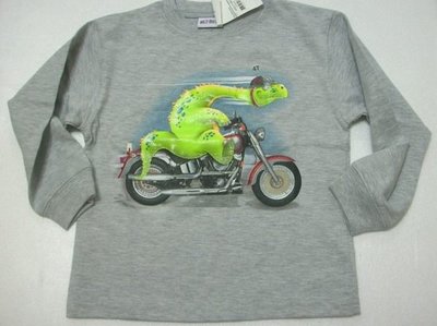 美國進口 3~4歲可穿灰色粉可愛motorcycle dino恐龍騎摩托車造型長袖t恤含運在台現貨
