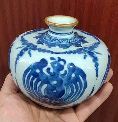 清代晚期青花鳳凰紋陶瓷蘋果尊