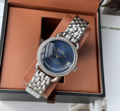COACH Delancey 水鑽圈 藍色面錶盤 銀色不鏽鋼錶帶 石英 女士手錶 14502693