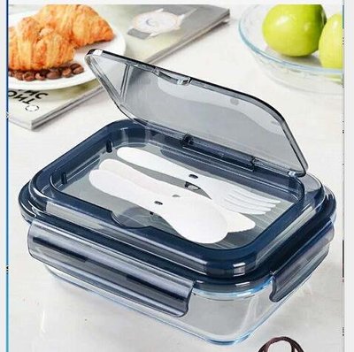 三格附餐具透明耐高溫玻璃保鮮盒微波爐專用