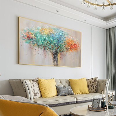 手工油畫純手繪油畫生命之樹現代抽象客廳裝飾畫北歐沙發背景墻掛畫發財樹