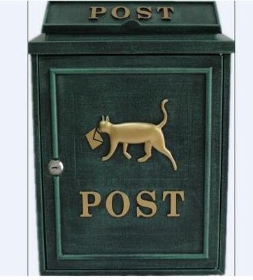 7304A 歐式 簡約復古綠貓咪壁掛信箱 POST浮雕小貓牆上信箱信件箱 帶鎖壁掛可愛信箱郵箱意見箱