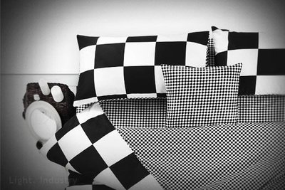 【 輕工業家具 】方格黑白純棉床包四件套組-100%高級精梳棉格紋格子棋盤枕頭棉被套床單人雙人床組4