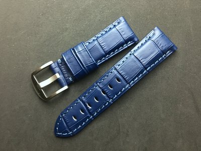 22mm高質感深藍鱷魚皮壓紋替代panerai沛那海原廠錶帶之牛皮錶帶