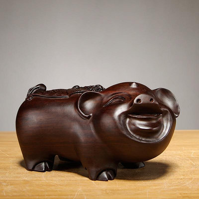 大雷雜貨鋪-黑檀木雕豬擺件家居客廳電視櫃木質豬雕刻裝飾工藝品店鋪開業送禮MJM
