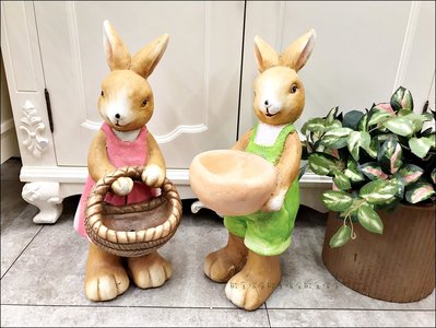 鄉村風 田園兔子男孩女孩娃娃花器擺飾品一對 男兔女兔動物玩偶可愛玩偶多肉植物花盆架公仔園藝造景裝飾品 促銷款【歐舍傢居】
