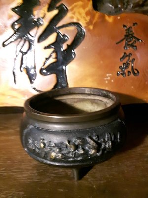 日本古銅香爐【侘寂文學館】 老日本厚銅三足香爐