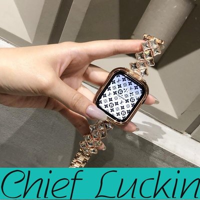 瑞幸首席賣場-APPLE WATCH 女士錶帶 鑲鑽錶帶 鑲鑽手鐲 iwatch S8 7代 6代 44 40mm 45mm 41m-百貨城