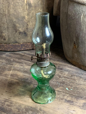 二手 五十年代綠玻璃小號煤油燈 古玩 擺件 老物件【萬寶閣】2705