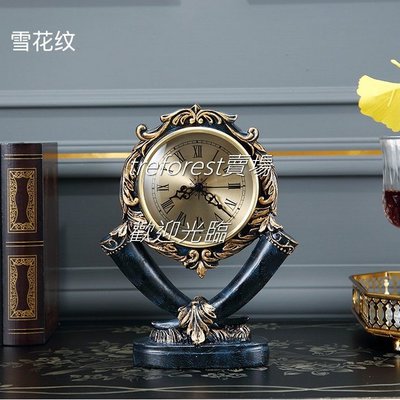 509A4 雪花藍象牙座鐘手工彩繪金屬指針玻璃鏡面樹脂材質歐式奢華臥室客廳擺件座鐘造型時鐘