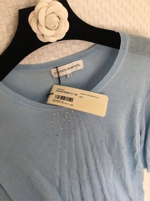 LORANZO ROMANZA義大利品牌 天絲棉 亮鑽 氣質粉藍色上衣 38碼