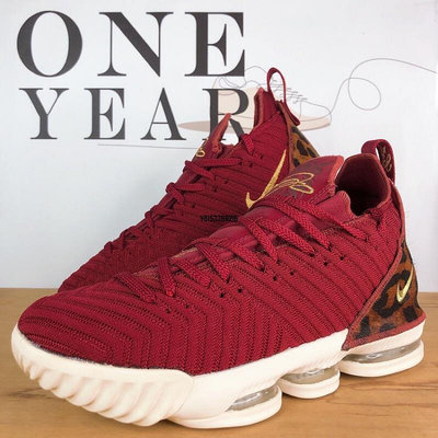 【正品】ONE YEAR_ Nike LeBron 16 紅 酒紅 豹紋 詹皇 馬毛 湖人