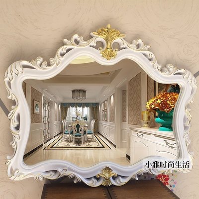 新品 -浴室鏡 化妝鏡 帶花邊壁掛衛浴鏡造型雕花梳妝鏡子橫款