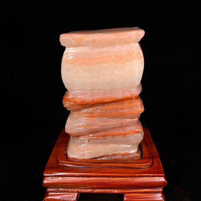 廣西粉紅皮水晶肉石 天然原石打磨帶座高17×8×7厘米 重2.1公斤編號16036722【萬寶樓】古玩 收藏 古董