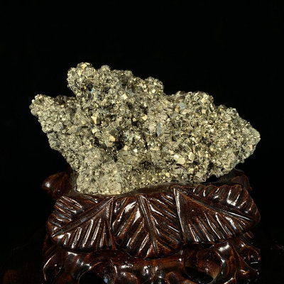 原石擺件 奇石擺件 秘魯 天然黃鐵礦 完整大晶體帶座高12.5×14×7公分 重1.3公斤編號500109