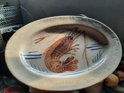 台灣早期手繪蝦盤