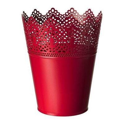☆創意生活精品☆IKEA SKURAR (紅色) 高度18 公分 花盆/桌上垃圾桶 華麗的窗花 鏤空設計