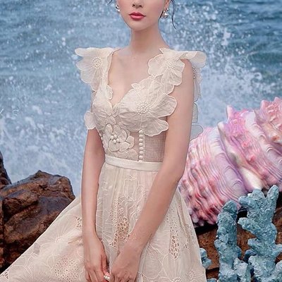 ♥ 裁縫師公主 ♥名媛連衣裙小禮服歐根紗花朵刺繡仙女洋裝