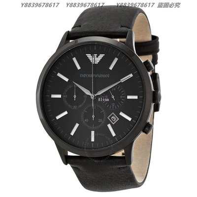 美國代購EMPORIO ARMANI 亞曼尼手錶 AR2461真皮錶帶 三眼計時腕錶 手錶 歐美代