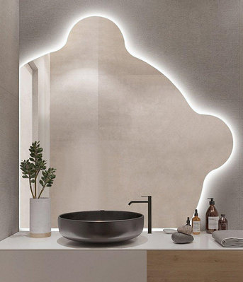 【現貨精選】米奇可愛創意不規則異形小熊鏡子浴室衛生間壁掛LED智能發光鏡子