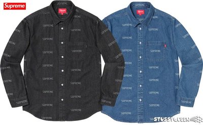 【超搶手】全新正品 2019 SS Supreme Logo Denim Shirt 字體 牛仔單寧工作襯衫 黑S 藍S