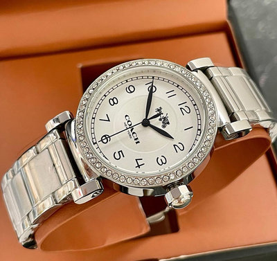 COACH Madison 晶鑽圈 白色錶盤 銀色不鏽鋼錶帶 石英 女士手錶 14502396