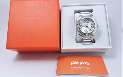 【Jessica潔西卡小舖】時尚設計品牌錶Folli Follie 白面晶鑽陶瓷錶,附原裝錶盒及單