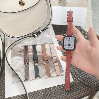 適用於iwatch6代SE真皮細款錶帶apple watch5/4/3/2/1男女情侶錶帶