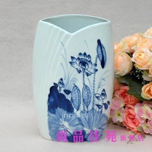 INPHIC-陶瓷扁花瓶 瓷器 現代中式裝飾品 手繪青花瓷 新房裝飾擺飾