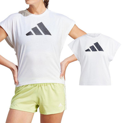 Adidas TI Logo T 女 白色 運動 訓練 鏤空 吸濕 排汗 上衣 短袖 IM4743