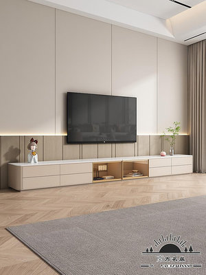 輕奢巖板電視柜現代簡約實木地柜小戶型客廳家用2.8m落地柜收納柜.
