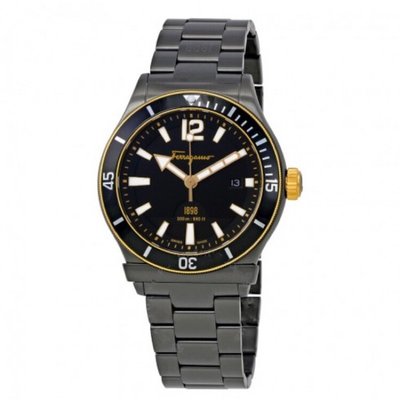 Ferragamo 1898黑色錶盤黑色離子鍍手錶 手錶 男錶 飾品