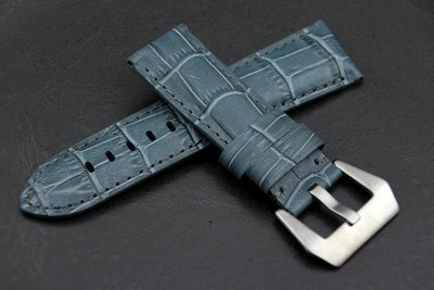 艾曼達精品~24mm收22mm沛納海的新衣灰色高質感可替代panerai原廠錶帶之鱷魚皮紋真牛皮錶帶