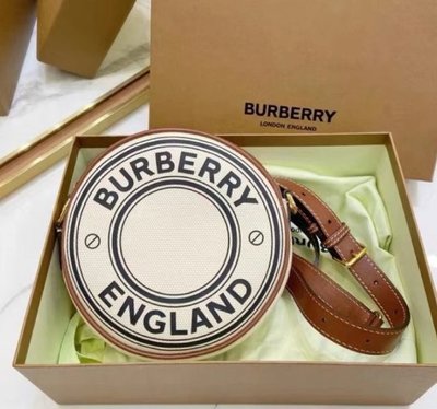 二手正品 Burberry博柏利 徽標圖案帆布和皮革 Louise 包 自然色/棕褐色 圓餅包 腰包 斜挎包