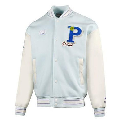 【豬豬老闆】PUMA 流行系列P.Team 淺藍 復古 標章 學院風 棒球外套 亞規 男女 62579723