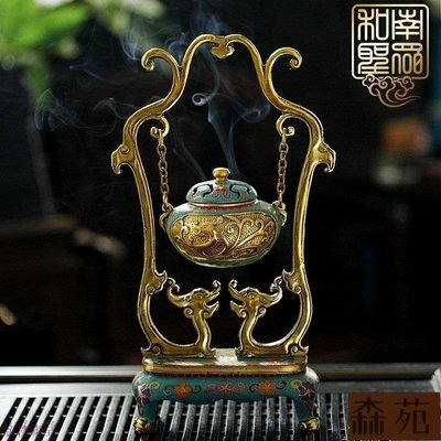 熱銷  中式家居辦公室禮品擺件仿古明清宮廷純銅景泰藍琺瑯如意掛式香爐 B18379