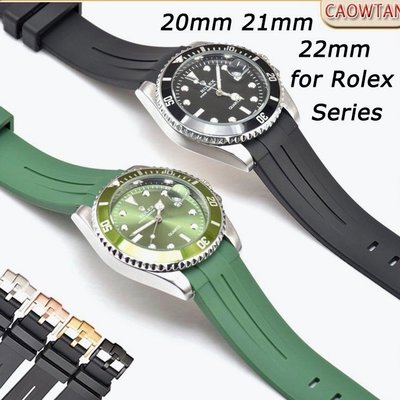 橡膠錶帶適用於手錶配件 20Mm 21Mm 22Mm 適用於勞力士水鬼王橡皮筋明仕系列20Mm 21Mm